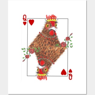 Queen of Hearts Chicken playing card Posters and Art